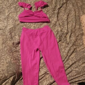 Pink Ruffled Sports Bra and Leggings Set